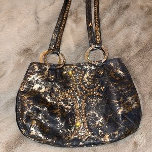 Raviani  Black and Gold Cross Purse Leather